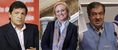 De izquierda a derecha, los candidatos del PSOE, PP y FAC: Javier Fern&aacute;ndez, Mercedes Fern&aacute;ndez y Francisco &Aacute;lvarez-Cascos