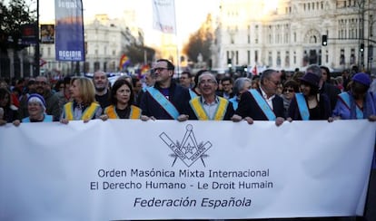 Spanish masons march on International Women’s Day.