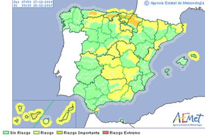 34 provincias en alerta por nieve, viento, frío y oleaje.