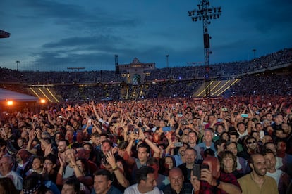 Spectators crowded the Olympic Stadium of Montjuic as Bruce Springsteen and the E Street Band performed on Friday, April 28, 2023, at in Barcelona, Spain. 