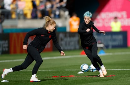 Megan Rapinoe of the United States during warm-up before a match on July 27, 2023.