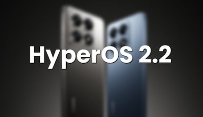 Logo HyperOS 2.2 con fondo de smartphones de Xiaomi