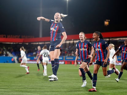 Fridolina Rolfö celebra un gol durante un encuentro de la temporada pasada ante el Real Madrid.