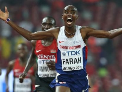 Farah, tras ganar el oro en los 10.000m.