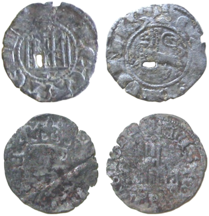 Medieval Castilian coins found at the Blanco Canyon site (Texas).