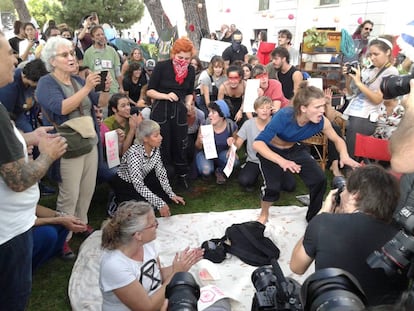 People of all ages gathered in front of the ministry in Madrid.