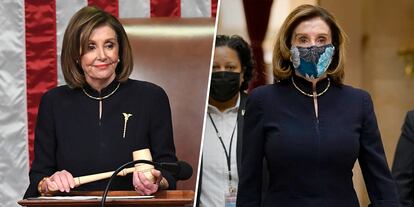 Pelosi en el primer impeachment y ayer, en la Cámara de Representantes.