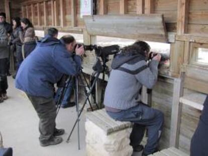 Fotografa facilitada por la Asociacin para el Desarrollo Rural Integrado (ADRI) Valladolid Norte de un grupo de turistas ornitolgicos observando aves en el Parque Natural de la Monta?a Palentina. Castilla y Len ha despertado un creciente inters entre operadores tursticos britnicos especializados en turismo de naturaleza, por el potencial de esta Comunidad para el avistamiento de aves.