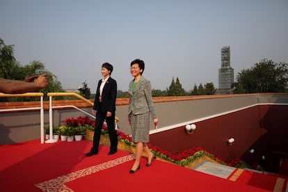 La presidenta ejecutiva de Hong Kong, Carrie Lam, en el desfile militar que marca el 70 aniversario de la fundación de la República Popular de China, en su Día Nacional en Beijing.