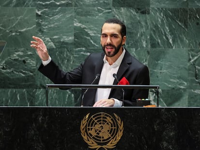 Nayib Bukele en la 78 Asamblea General de la ONU en Nueva York el 19 de septiembre 2023.