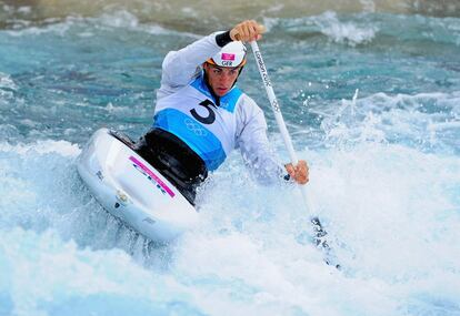 El alemán Sideris Tasiadis en la semifinal de aguas bravas C1.