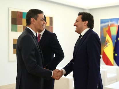 Pedro Sánchez y Darío Gil,  director de IBM Research, tras la reunión mantenida esta mañana.