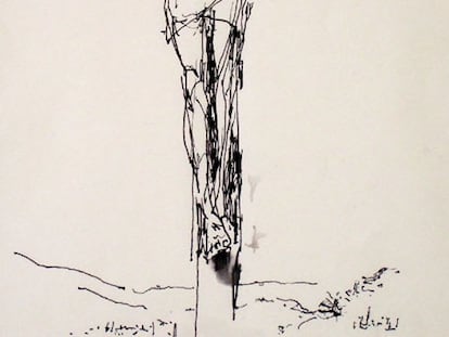 <i>Dibujo de la 'Crucifixión',</i> realizado por John Berger el Viernes Santo de 2008 en la National Gallery de Londres.