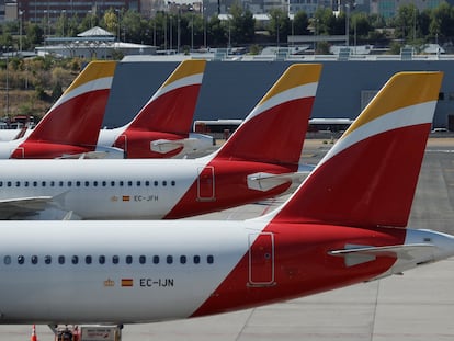 Aviones de Iberia en el aeropuerto de Madrid-Barajas.