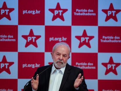 Lula da Silva, durante una conferencia de prensa, este viernes en Brasilia.