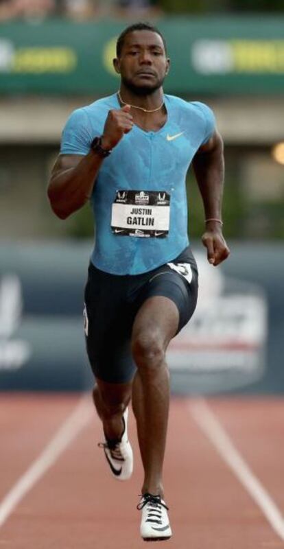 Gatlin, en el centro, en las semifinales de los 200m de los campeonatos de EE UU.