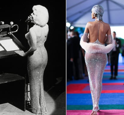 Era mayo de 1962, y la actriz Marilyn Monroe sorprendió a los asistentes a la fiesta del 45 cumpleaños de John F. Kennedy con un brillante y escotado vestido largo. 52 años después, la cantante Rihanna se inspiraría en ese vestido para lucir miles de cristales Swarovski en la gala de los premios de la moda estadounidense en Nueva York.