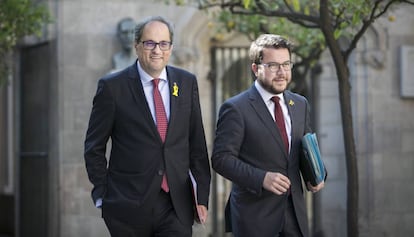 El presidente de la Generalitat, Quim Torra, junto al vicepresidente Pere Aragonès.