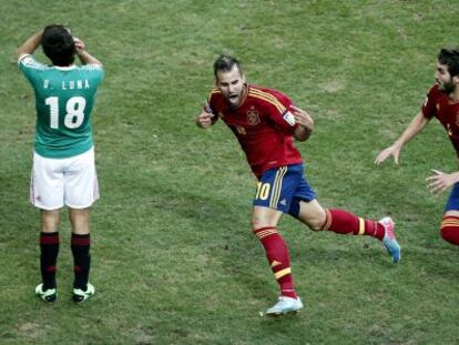 Jesé celebra un gol marcado con la selección española sub-21 ante México