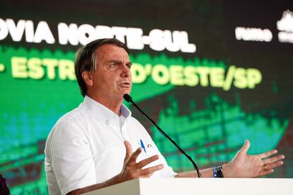 O presidente Jair Bolsonaro durante inauguração de trecho da ferrovia Norte Sul em São Simão (GO).