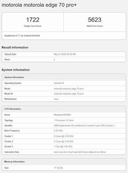 Datos del procesador del Motorola Edge 70 Pro+