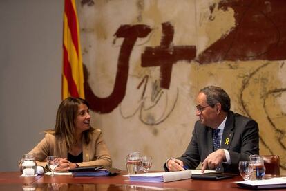 El president de la Generalitat, Quim Torra, i la consellera de Presidència, Meritxell Budó.