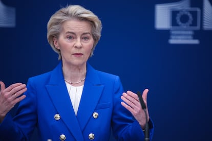 La presidenta de la Comisin Europea, Ursula von der Leyen, durante su comparecencia este martes en Bruselas.