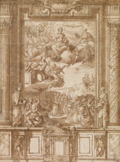 'Diseño para un retablo', de Alonso Cano (309 x 322 mm.) c. 1660.