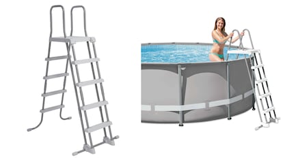 This staircase for removable swimming pools can support more than 130 kilograms.