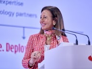 Ana Botín, durante la presentación del plan estratégico de Santander para 2026-2028.