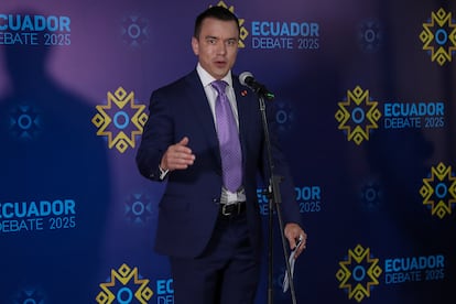 Daniel Noboa durante el debate en las instalaciones del canal Ecuador Tv, en Quito (Ecuador). El 19 de enero 2024.