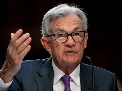 Federal Reserve Chairman Jerome Powell testifies during a Senate Banking Committee hearing on Capitol Hill in Washington on March 7, 2023.