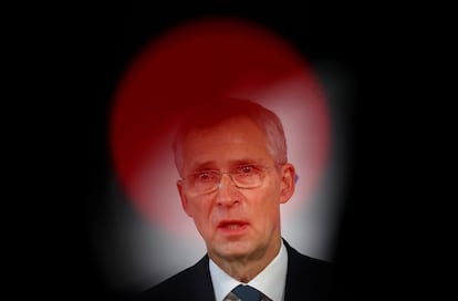 NATO Secretary General Jens Stoltenberg during a press conference at the Munich Security Conference, in Germany.