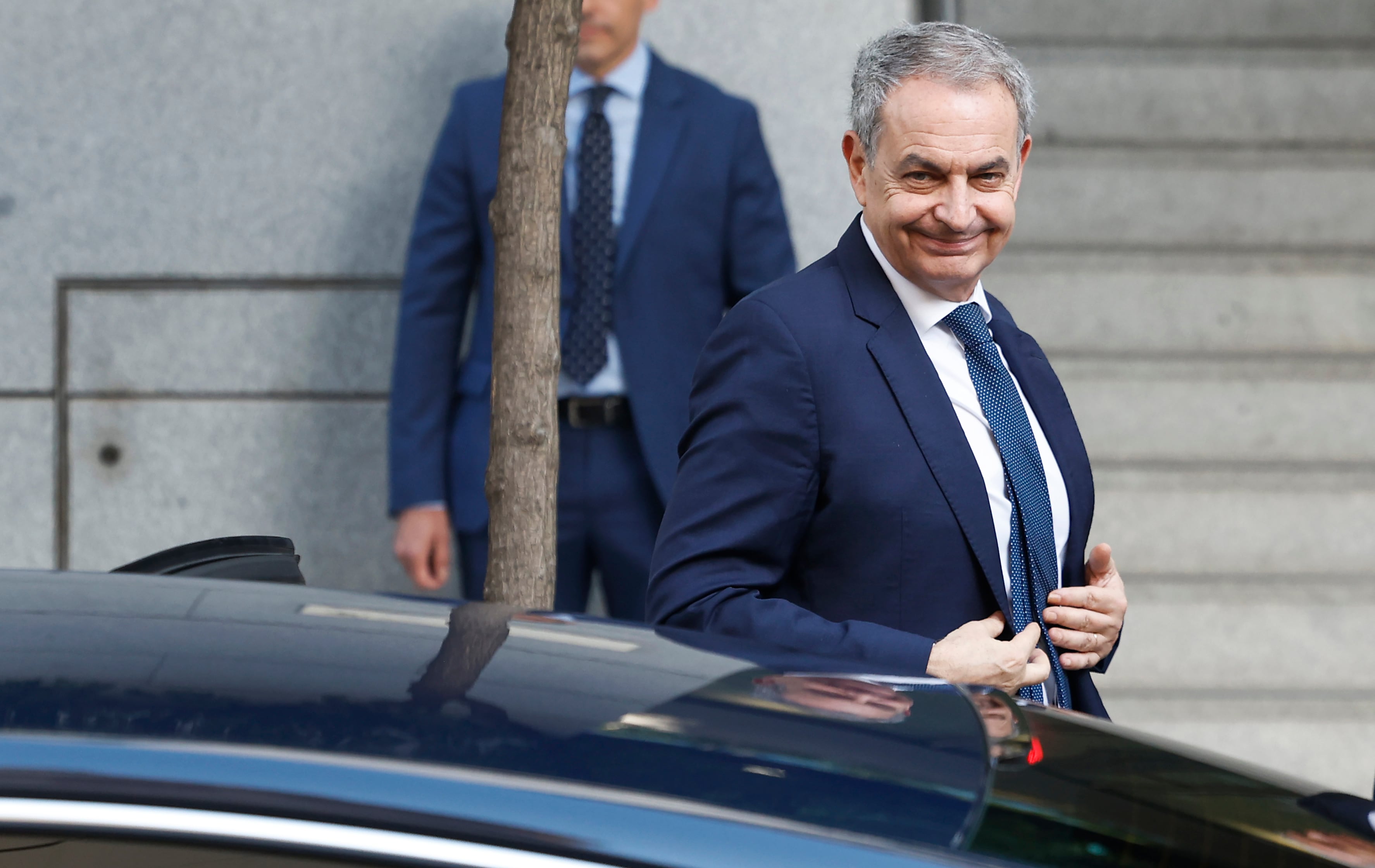 José Luis Rodríguez Zapatero, a su salida de la Audiencia Nacional tras declarar como investigado el pasado 17 de junio.