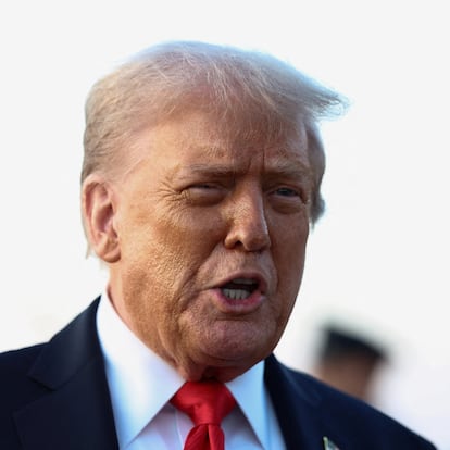 U.S. President Donald Trump speaks to the press at Joint Base Andrews after attending the U.S. Open men's tennis final, in Maryland, U.S., September 7, 2025. REUTERS/Evelyn Hockstein