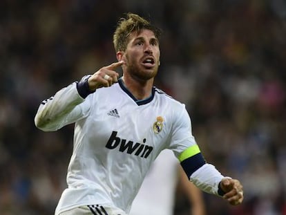 Ramos celebra el gol que ha marcado, el segundo del Real Madrid.