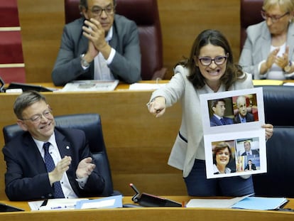 La vicepresidenta, M&oacute;nica Oltra, durante su intervenci&oacute;n en las Cortes valencianas. 