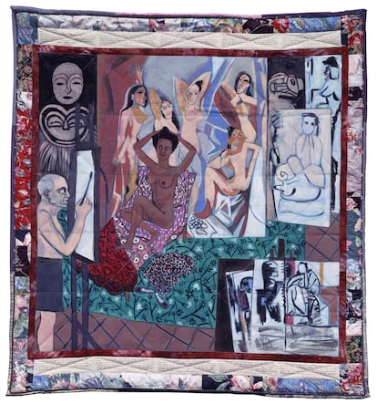 'Picasso’s Studio: The French Collection Part I' (1991), de Faith Ringgold, donde reinterpreta 'Las señoritas de Aviñón' con una modelo negra en el centro.