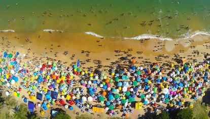 Centenas de guarda-sóis espetam a areia de Guarapari, no Brasil. Phantom 2 Vision, (não especifica câmera) para a categoria 'Others'.