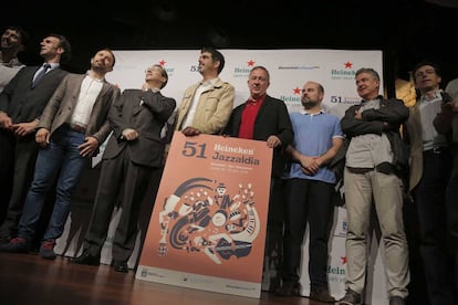 Responsables del Jazzaldia y autioridades, este viernes en la presentación del programa del festival donostiarra.