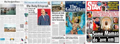 Las portadas de este martes de 'The New York Times', 'The Daily Telegraph', 'The Guardian' y 'Daily Star'.