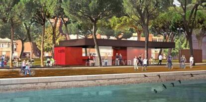 Recreación virtual del modelo de los nuevos cafés que se instalarán en Madrid Río la próxima temporada.