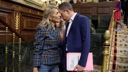 La vicepresidenta segunda Yolanda Díaz, fundadora de Sumar, y el exportavoz parlamentario del grupo, Íñigo Errejón, el pasado 9 de octubre, en el Congreso.