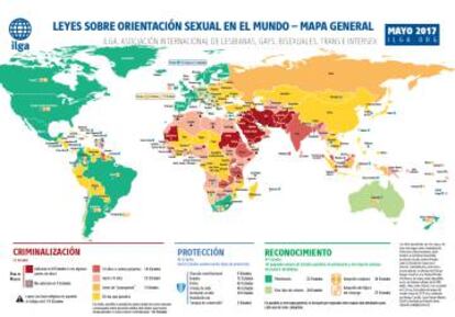 Mapa sobre las leyes sobre orientación sexual.