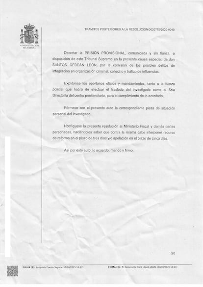 Auto prisión Santos Cerdán