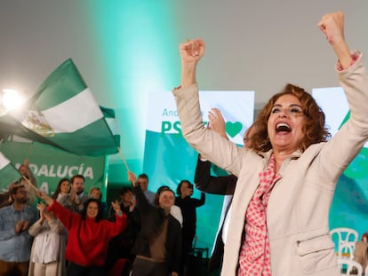 La secretaria general del PSOE-A, vicepresidenta del Gobierno y ministra de Hacienda, María Jesús Montero, esta sábado en un acto en Sevilla.