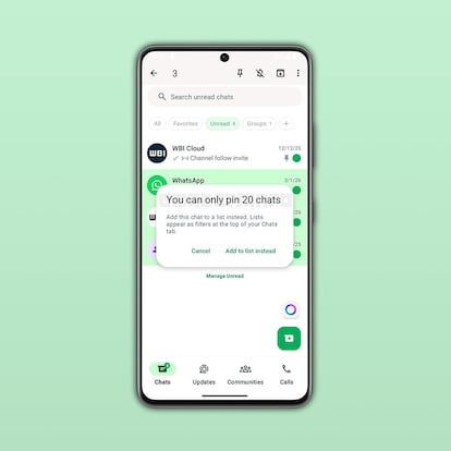 Límites de conversaciones en WhatsApp Plus