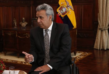El presidente de Ecuador, Lenín Moreno, durante la entrevista con EL PAÍS en el Palacio de Carondelet.