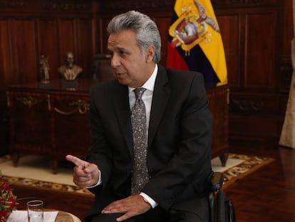 El presidente de Ecuador, Lenín Moreno, durante la entrevista con EL PAÍS en el Palacio de Carondelet.