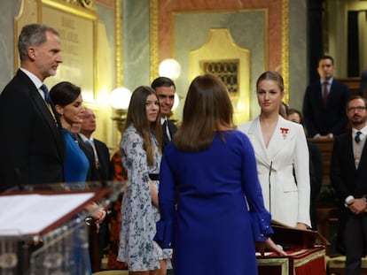 La princesa Leonor, en el momento de jurar la Constitución en el Congreso de los Diputados.